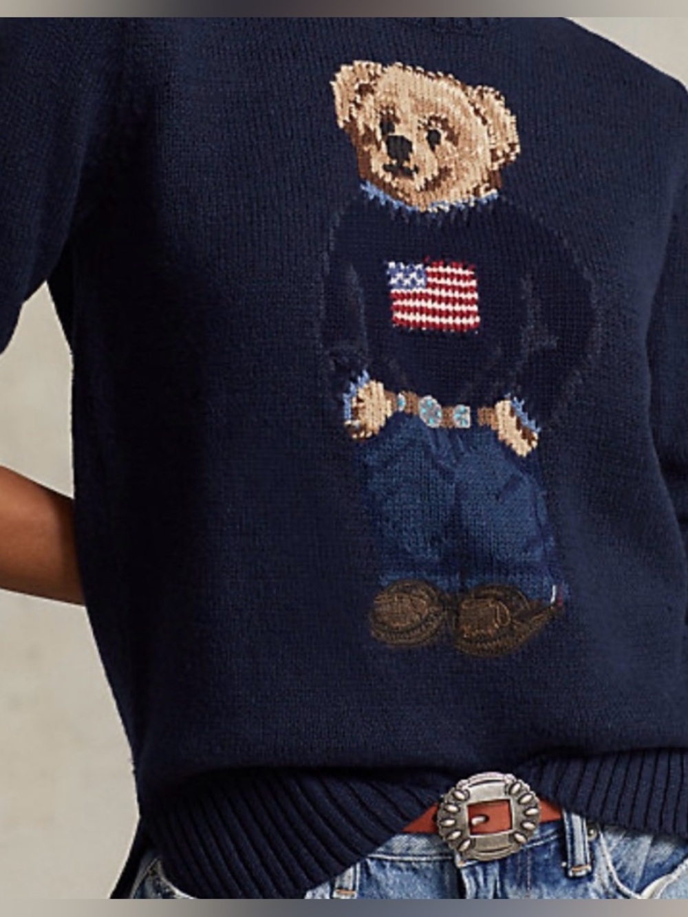 6 HOUR SALE VTG RICKY BEAR Wearing Americana Flag- Navy Cotton Knit O.G - Picture 2 of 7
